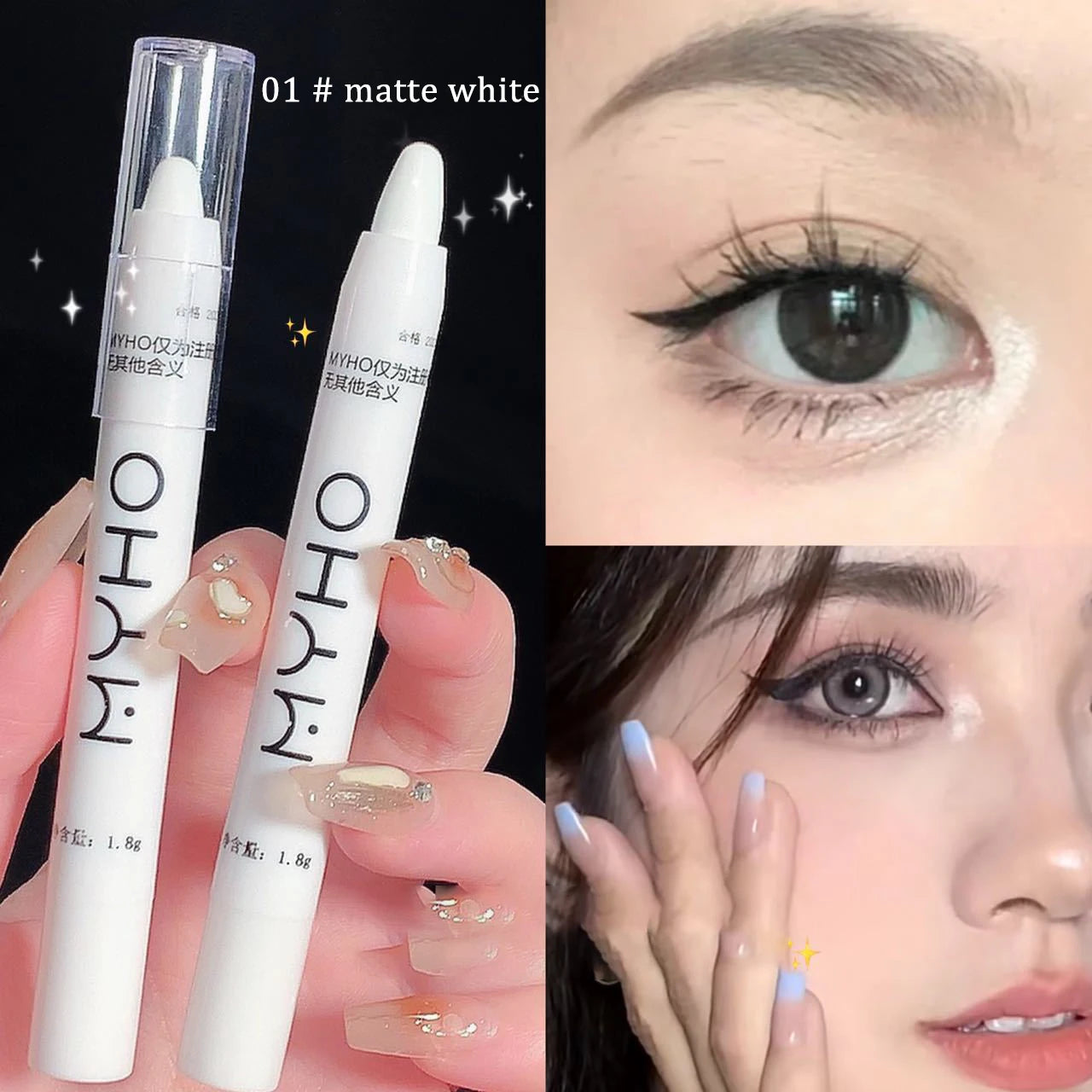 Crayon Eyeliner Blanc Pailleté – 15 Couleurs, Mat Marron, Rose, Effet Perlé, Maquillage des Yeux, Stylo Silkworm, Illumine le Regard