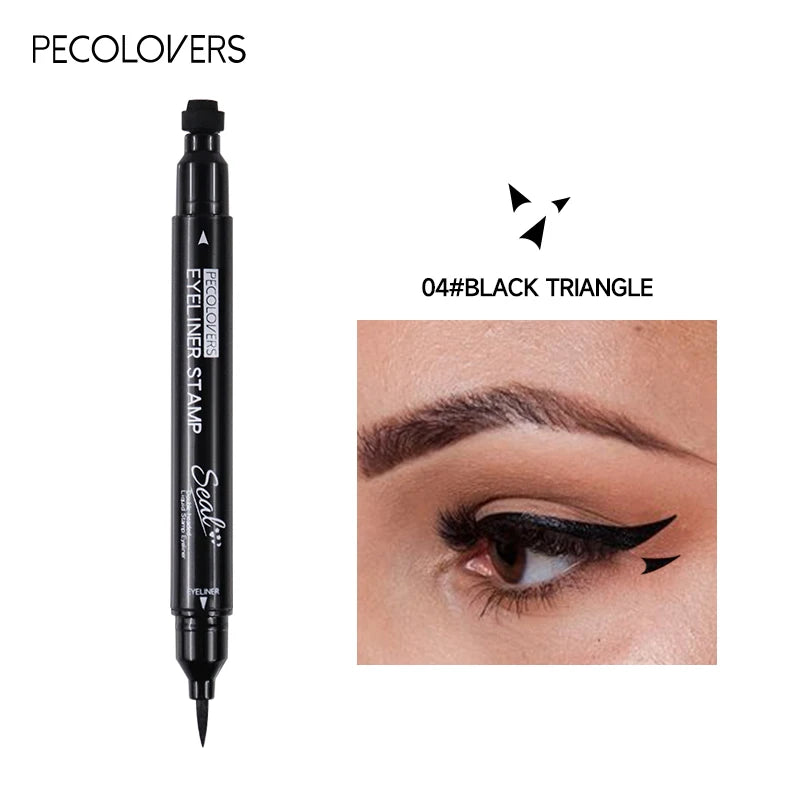 1 Pc Stylo Eyeliner Noir – Étanche, Anti-Bavure, Longue Tenue, Double Embout, Tampons Lune, Étoile, Cœur et Fleur, Eyeliner Liquide