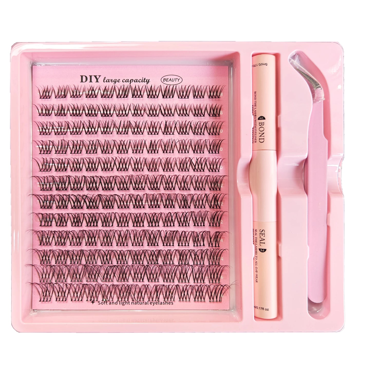 Kit DIY de grappes de cils – Ensemble complet, 8-16 mm, mixte, avec colle, scellant et pince – Extensions de cils individuels pour maquillage et application personnelle