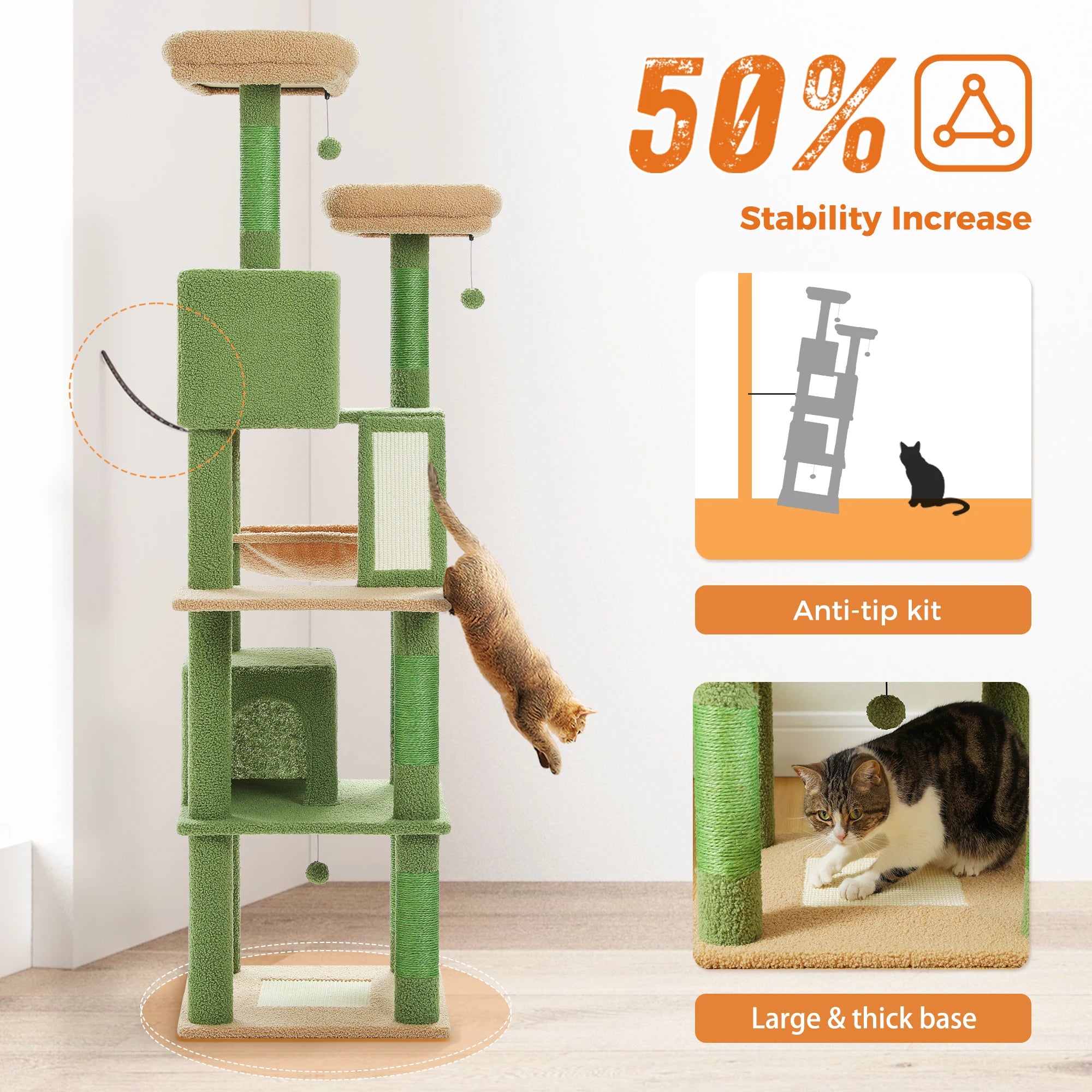 Multi-Level Cat Tree Tower – Cat Condo, Hammock & Scratching Activity Center