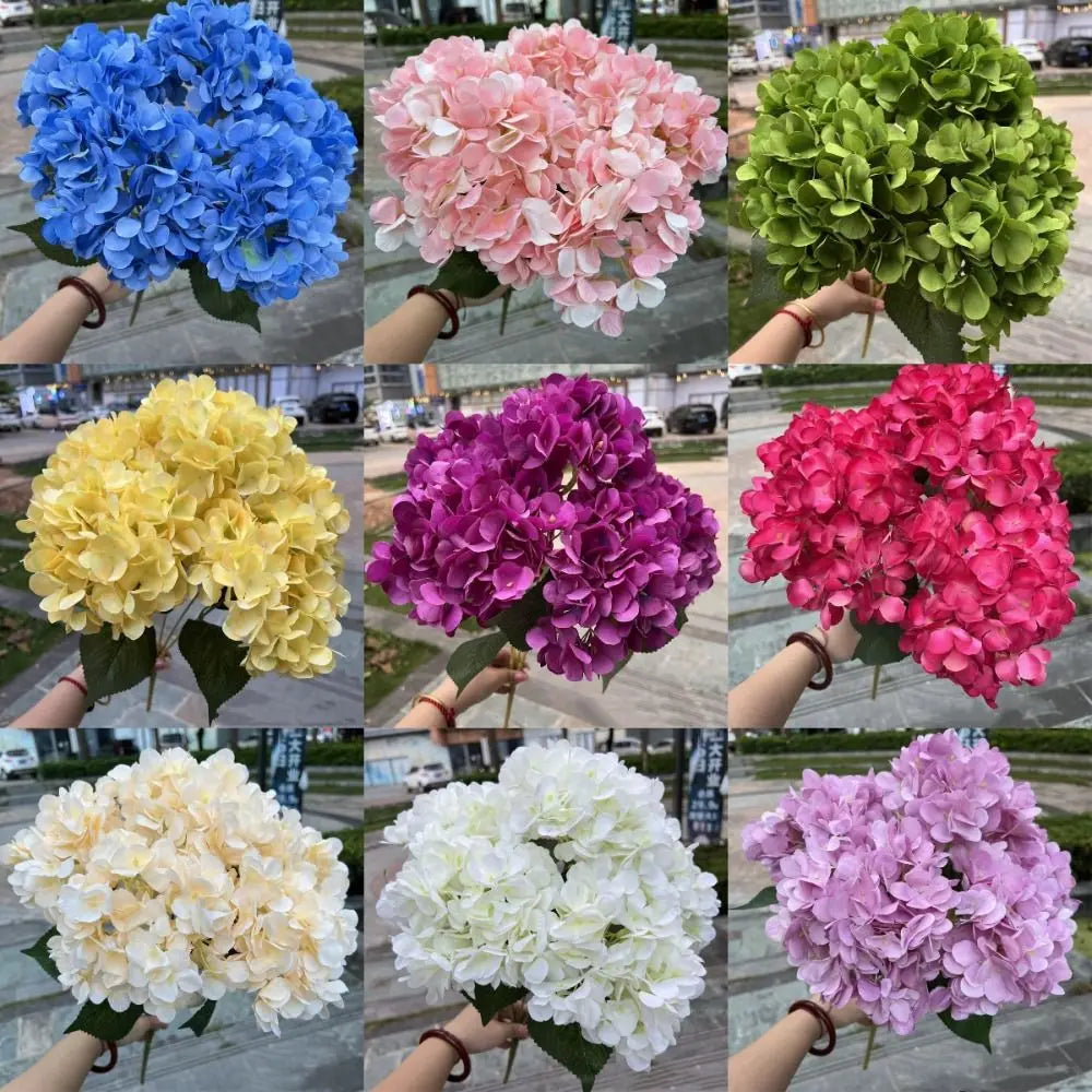 5-Head Artificial Hydrangea Flowers – Large Silk Floral Bouquet for Décor