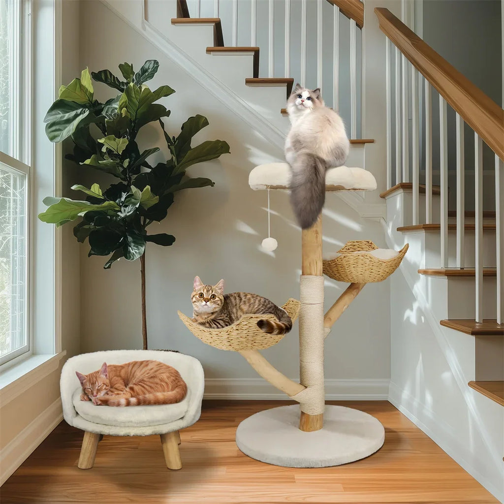 110 cm Modern Wooden Cat Tree – Climbing Tower with Scratching Post & Activity Center