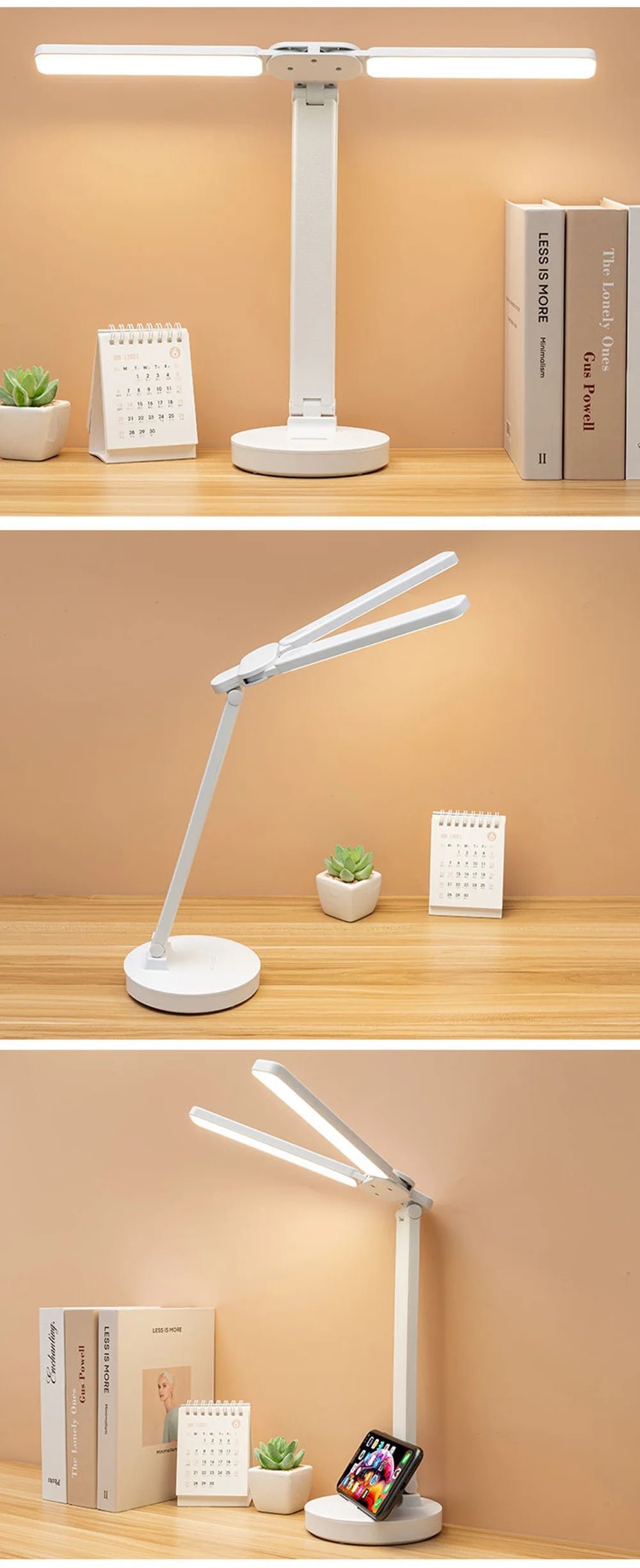 LED Desk Lamp with Clock & Temperature Display – USB Rechargeable Touch Control Reading Light