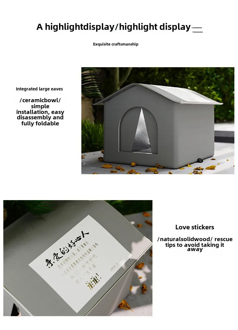 Waterproof Outdoor Pet House – Foldable Warm Shelter for Cats & Small Dogs