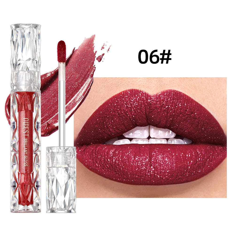 Gloss à Lèvres Shimmer – Paillettes Diamant, Teinte Rouge/Violet, Waterproof, Longue Tenue, Rouge à Lèvres Liquide Mat, Maquillage pour Femmes