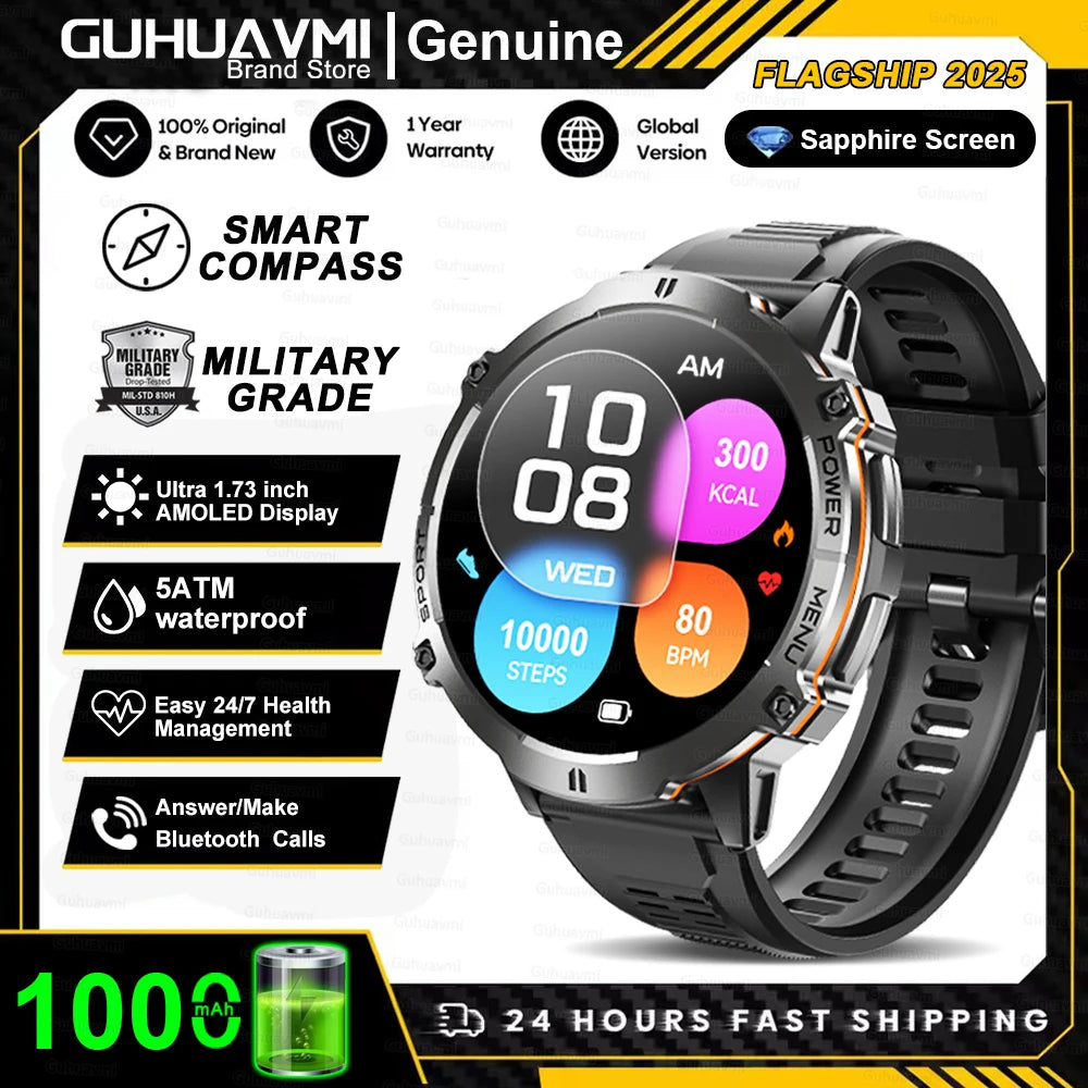 T-rex 3 qualité militaire 1000mAh batterie montre intelligente 10ATM étanche GPS boussole altimètre appel AMOLED hommes natation sport Smartwatch
