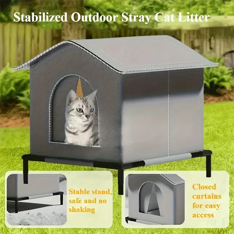 Waterproof Outdoor Cat House – Foldable Pet Shelter with Mat