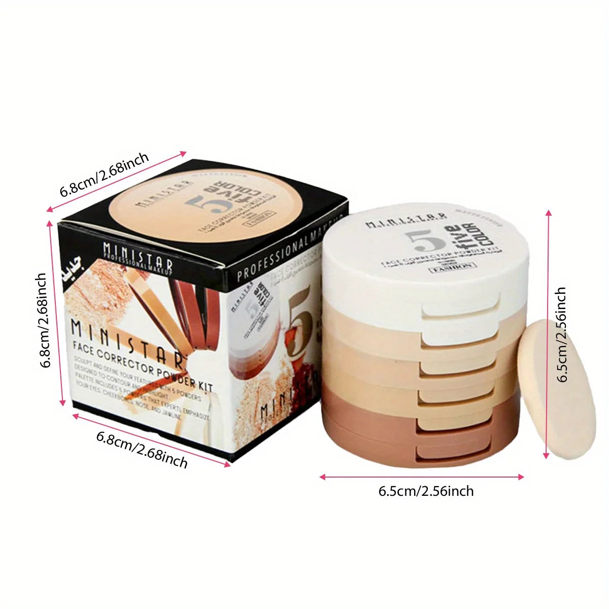Poudre 5 en 1 – Blush, longue tenue, contrôle de l’huile, poudre fixante, hydratante, anti-cernes, utilisable à sec et humide