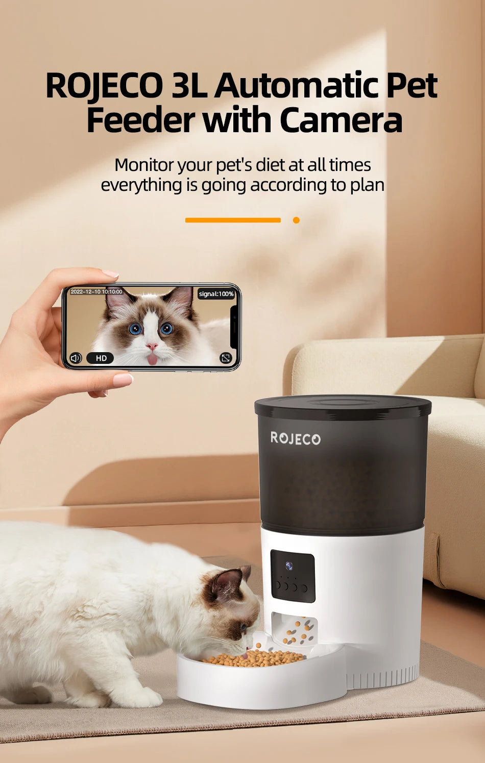 Smart Automatic Pet Feeder with Camera – Wi-Fi Food Dispenser for Cats & Dogs