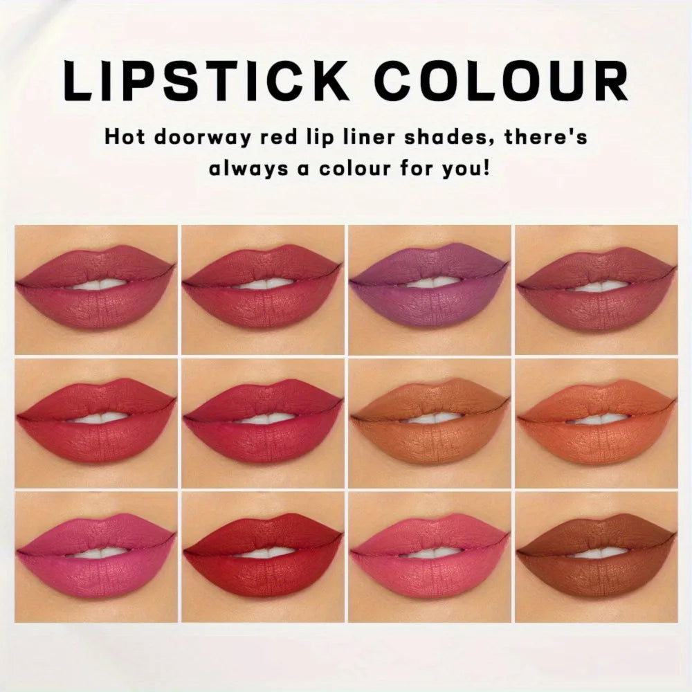 Set 12 Crayons à Lèvres Mat Nude – Longue Tenue, Waterproof, Haute Pigmentation, Crayon Contour, Outils Maquillage des Lèvres