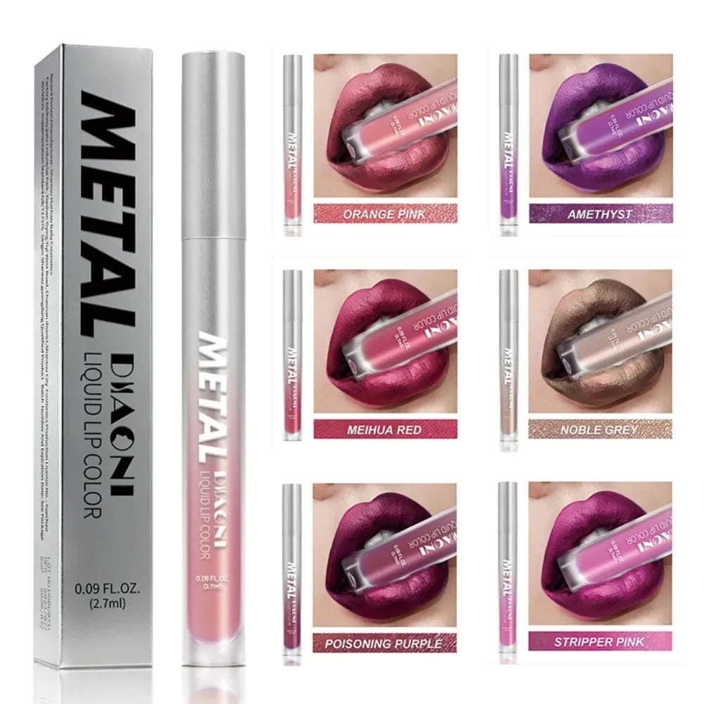Rouge à lèvres liquide à brillant métallique, 12 couleurs, nacré, imperméable, brillant à lèvres, anti-taches, maquillage glamour pour les lèvres