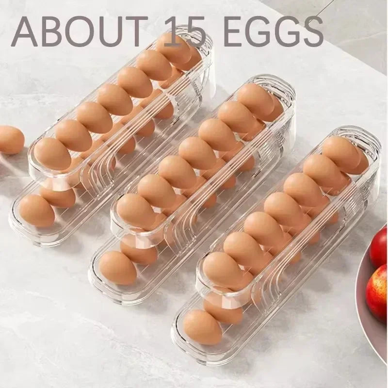 2-Layer Rolling Egg Storage Box – Automatic Refrigerator Egg Organizer