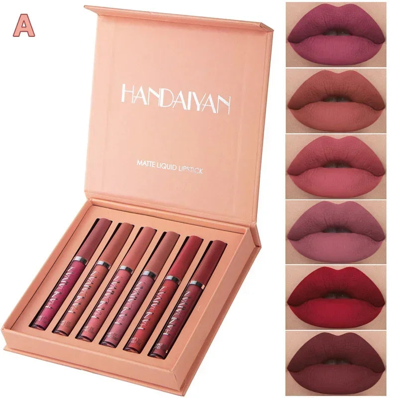 Coffret  1 ou 6 pièces — Rouge à lèvres mat coréen pour femmes | Waterproof et longue tenue | Non collant, tenue durable | Maquillage lèvres élégant