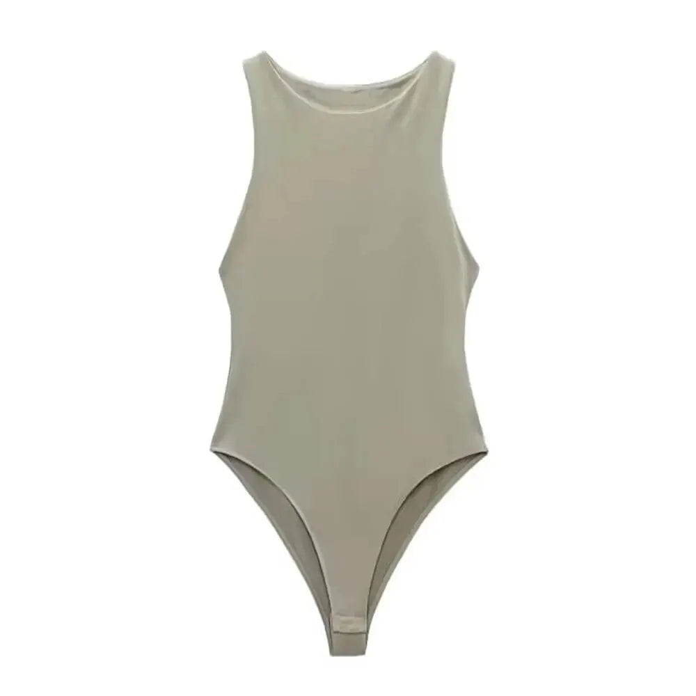 Body fashion pour femmes – Col halter et coupe skinny | Sans manches et sexy | Fermeture à boutons-pression | Combinaison (playsuit) féminine tendance