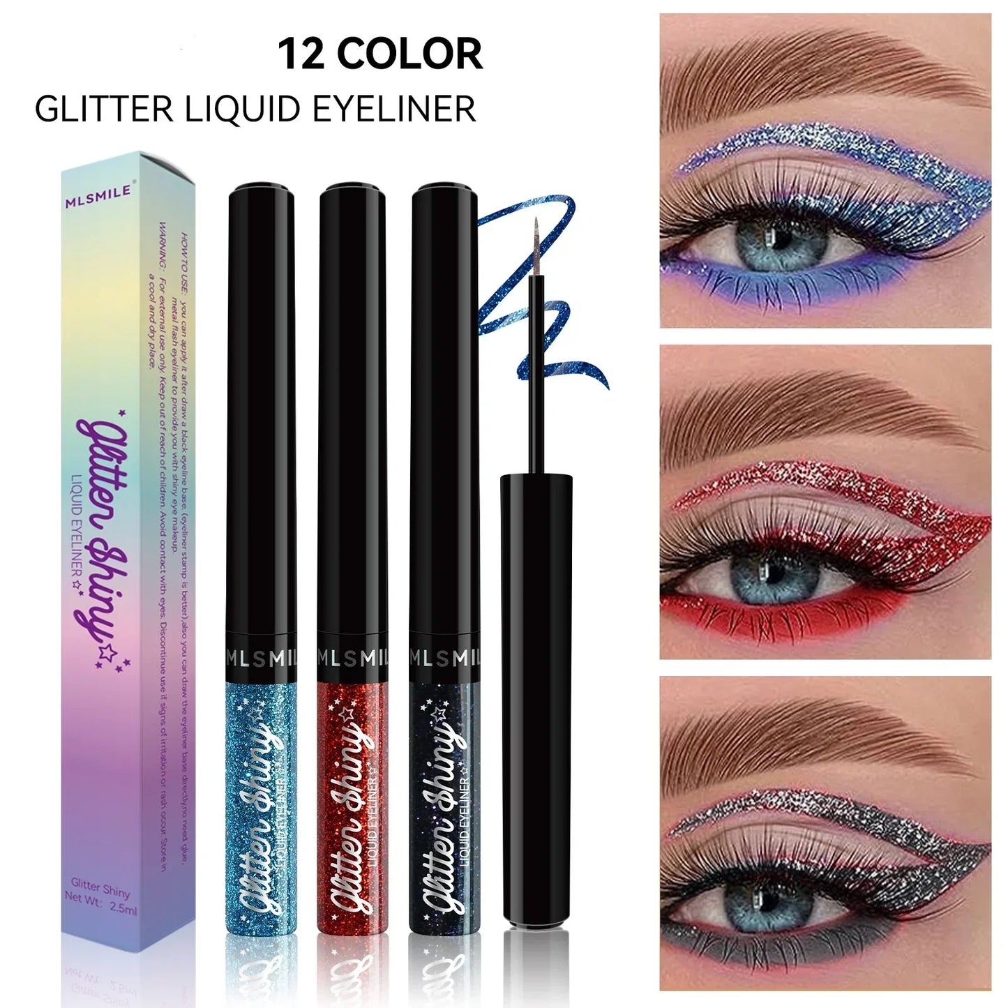 Eyeliner scintillant diamant – 12 couleurs, liquide, waterproof et résistant à la sueur, fard à paupières professionnel
