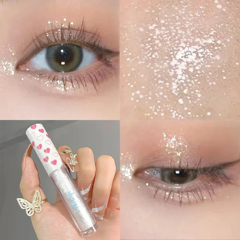 Ombre à paupières liquide illuminatrice waterproof ultra brillante longue tenue, en feuille monochrome pailletée, sublimant le fard à paupières