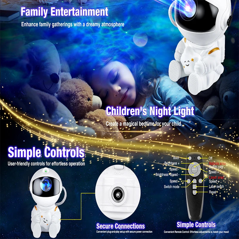 Astronaut Galaxy Projector Night Light – Starry Sky Lamp for Kids' Bedrooms & Space Decor