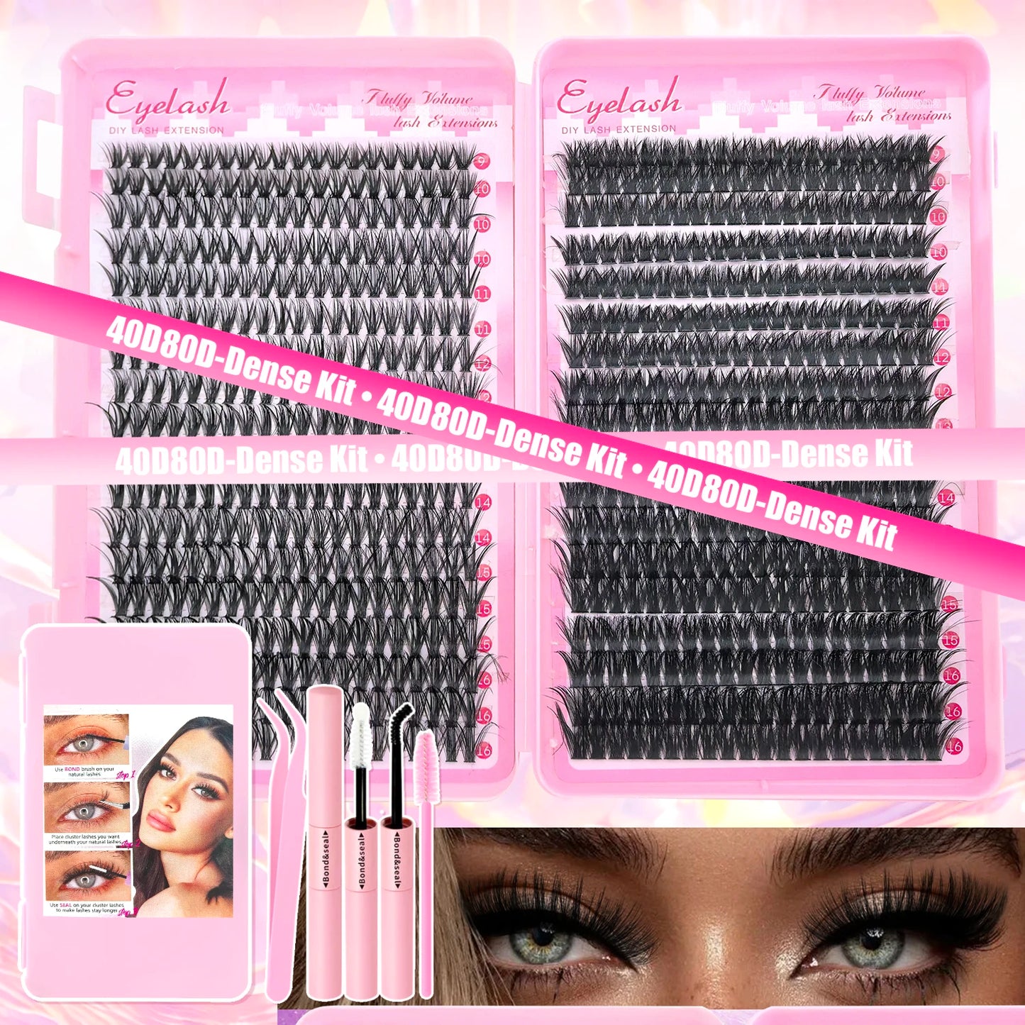 Kit Extension de Cils DIY 720 pcs Clusters Cils Individuels Avec Colle et Scellant Naturels Wispy