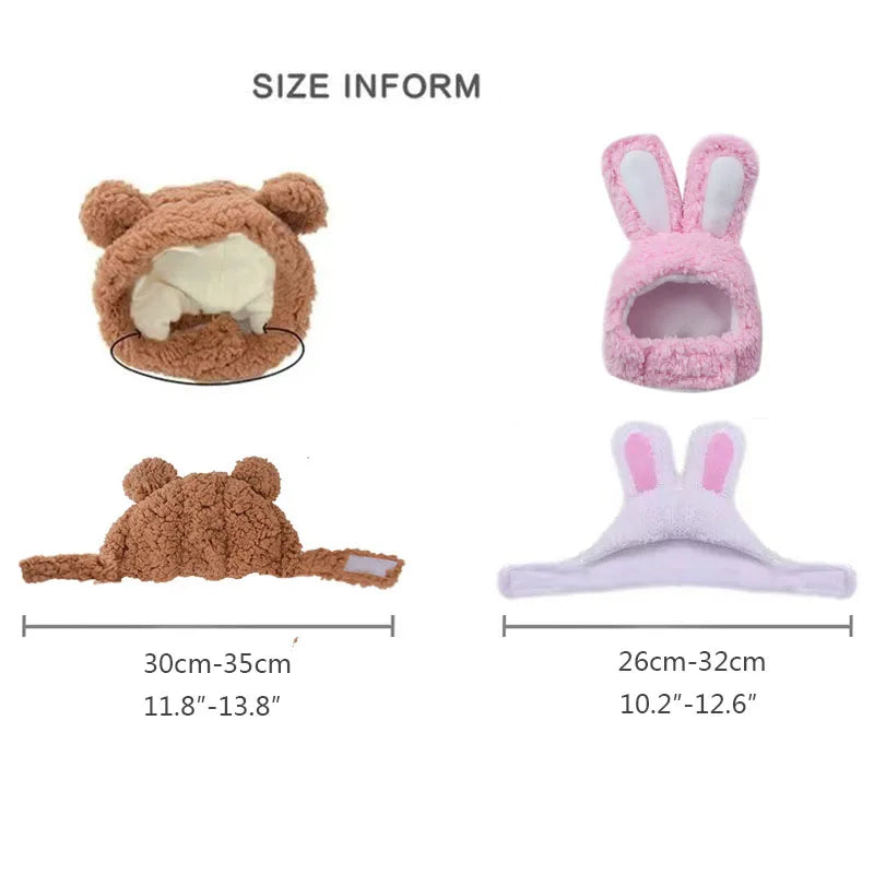 Cute Bear & Bunny Hooded Pet Hat – Soft Velvet Winter Costume for Cats & Dogs