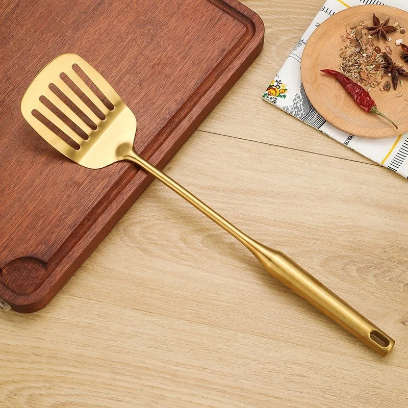 Gold Stainless Steel Soup Spoon Set (1–7 PCS) – Multifunction Noodle, Rice & Hot Pot Serving Spoon