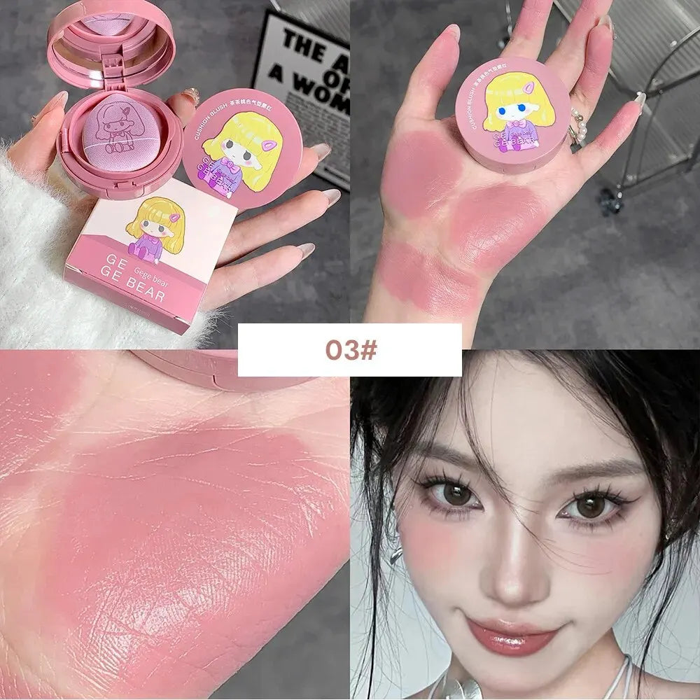 Blush cushion à la teinte estompable avec houppette, éclaircissant sans coller, longue tenue