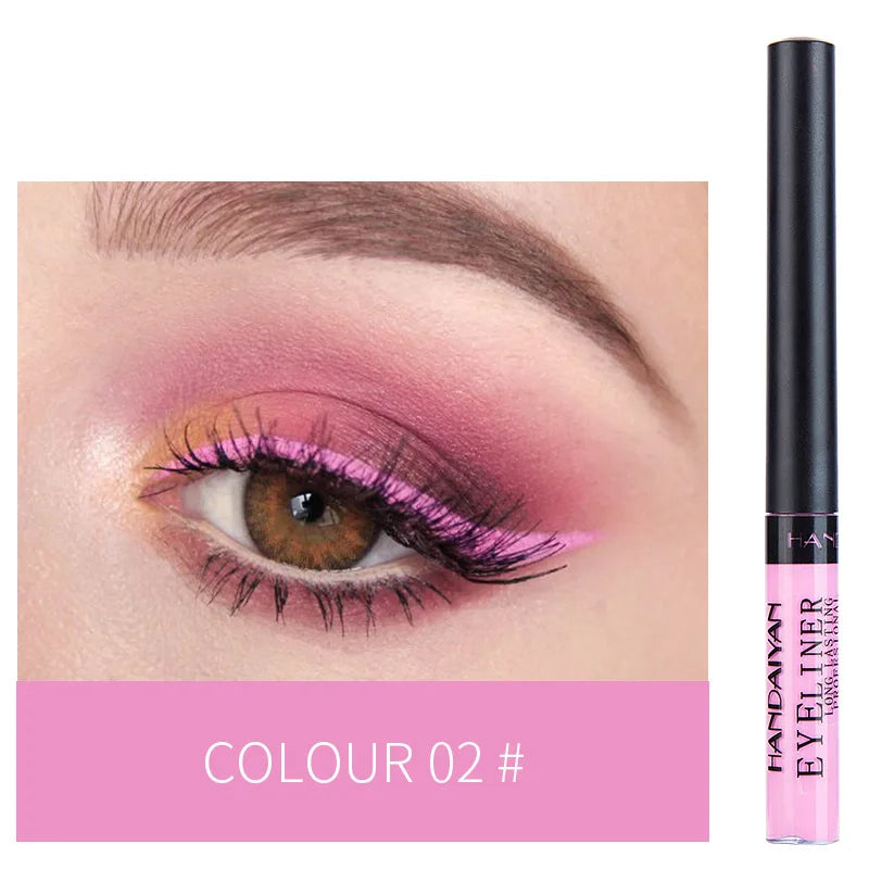Eyeliner Néon UV — stylo liquide waterproof, fini mat, couleurs vives jaune, rouge et violet, maquillage yeux