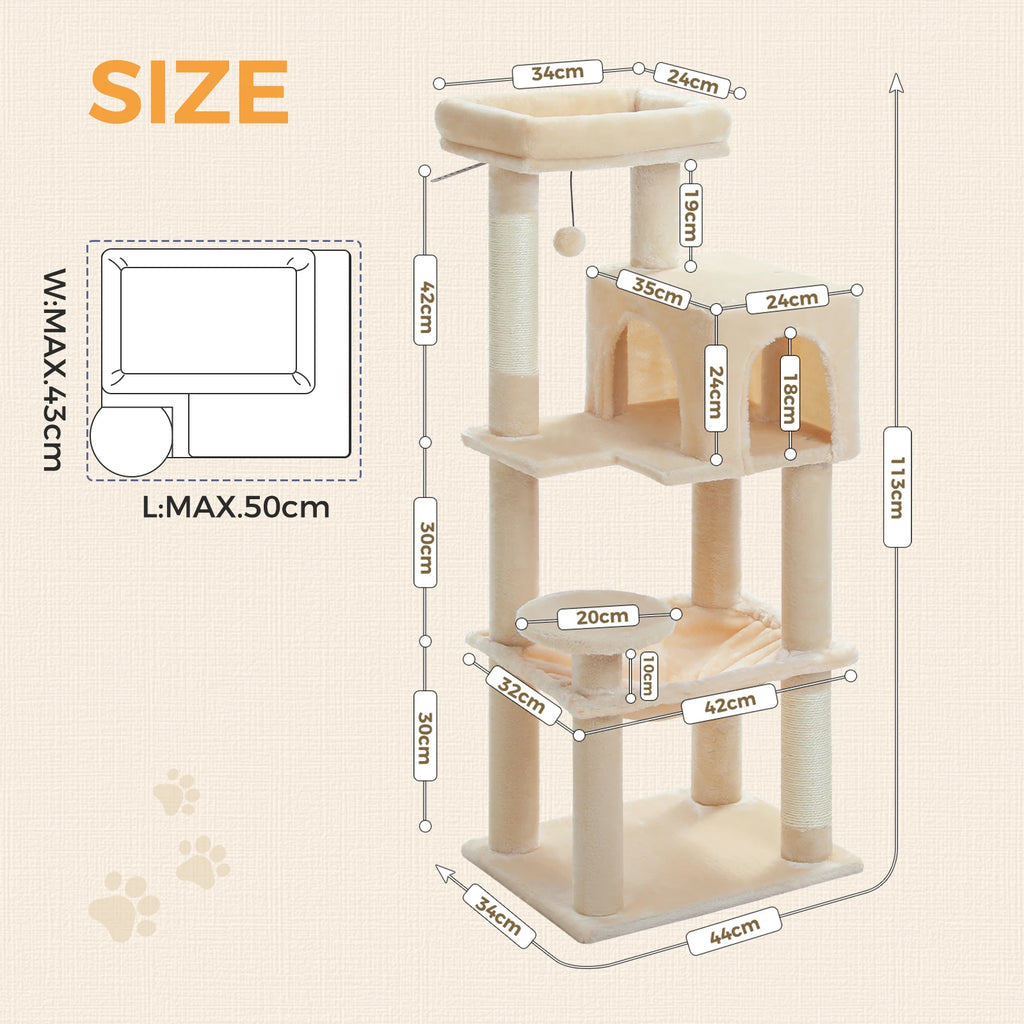 Multi-Level Cat Tree Tower – Cat Condo, Hammock & Scratching Activity Center