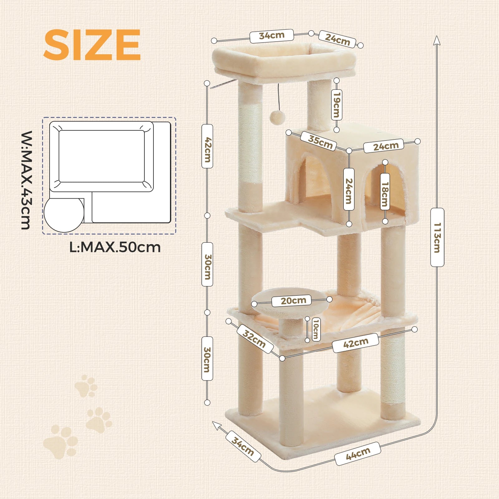 Multi-Level Cat Tree Tower – Cat Condo, Hammock & Scratching Activity Center