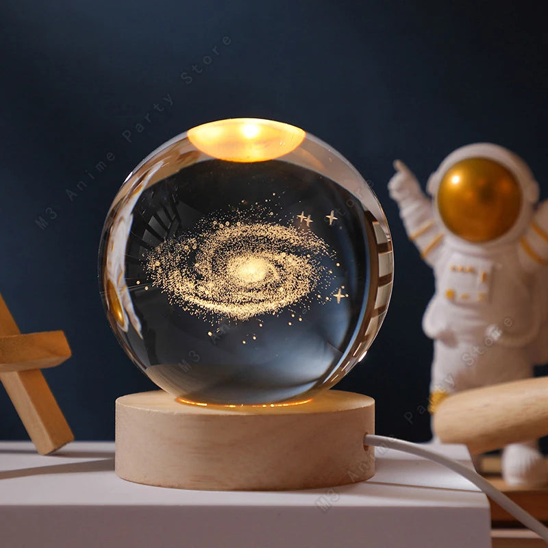3D Crystal Ball Galaxy Lamp – LED Saturn & Moon Night Light for Bedroom Decor