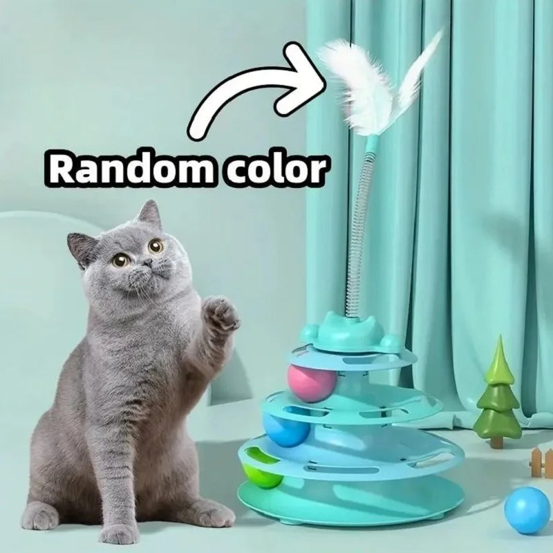 Interactive Cat Tower Track Toy with Rolling Balls & Feather Teaser