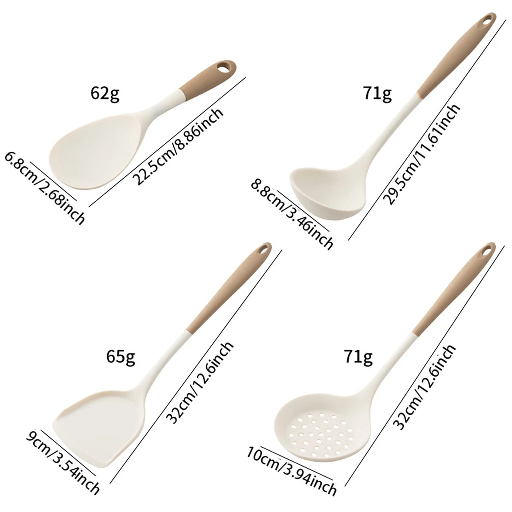 4-Piece Silicone Kitchen Utensil Set – Ladle, Slotted Spoon, Spatula & Cooking Tools for Home Kitchen