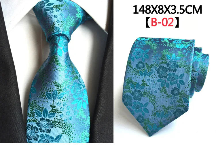 Cravate Homme en Soie 8 cm – Motif Floral Vert et Bleu, Jacquard, pour Costume, Mariage, Fête, Affaires, Cravate Formelle et Cadeau