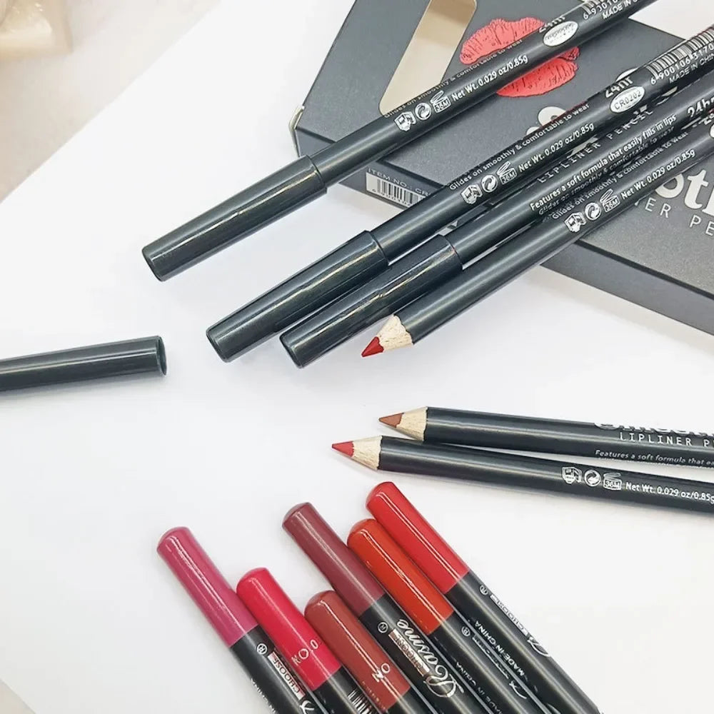 Set 12 Crayons à Lèvres Mat Nude – Longue Tenue, Waterproof, Haute Pigmentation, Contour et Maquillage des Lèvres
