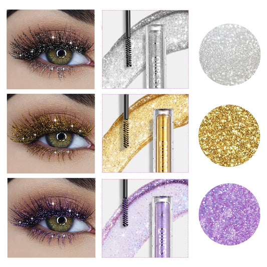 Mascara  3 couleurs pailleté diamant volume 3D cils recourbés longue tenue