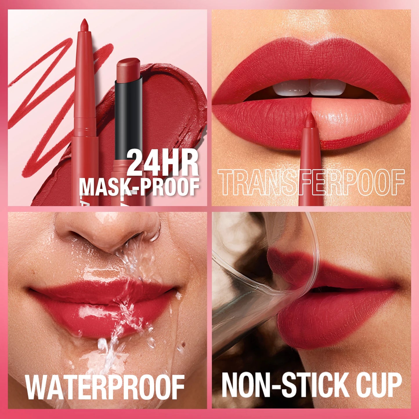 Set intégré rouge à lèvres + crayon contour waterproof – Tenue durable, sans bavure et sans transfert | Couleur longue durée | Facile à appliquer pour un maquillage lèvres parfait
