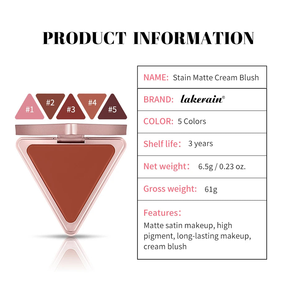 Blush crème triangulaire – Crème matte non grasse, facile à appliquer – Haute saturation de couleur, fini naturel rosé