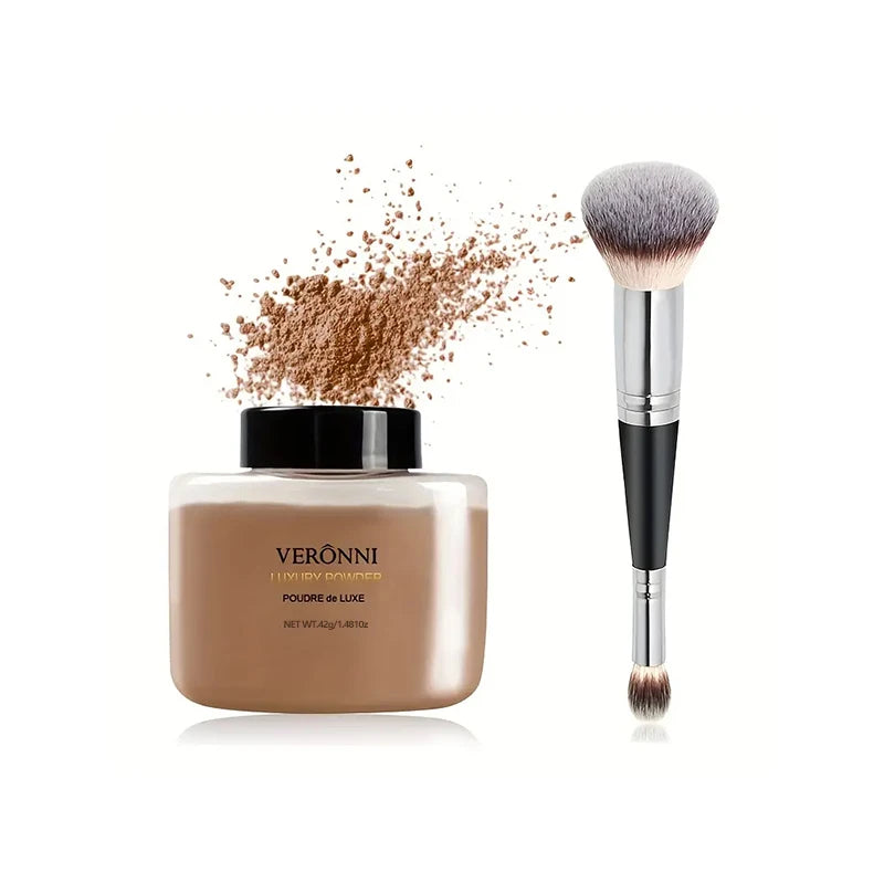 Poudre banana longue tenue – Finition mate sans brillance, contrôle de l’huile, translucide, légère, poudre libre fixante avec pinceau