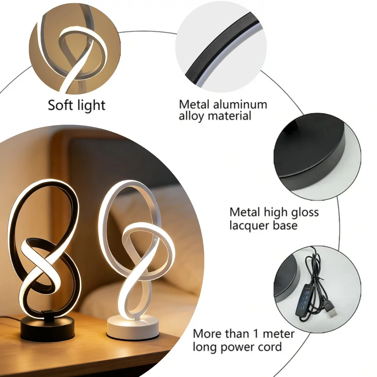 Creative LED Desk Lamp – 3 Color Dimmable USB Table Light for Home & Office
