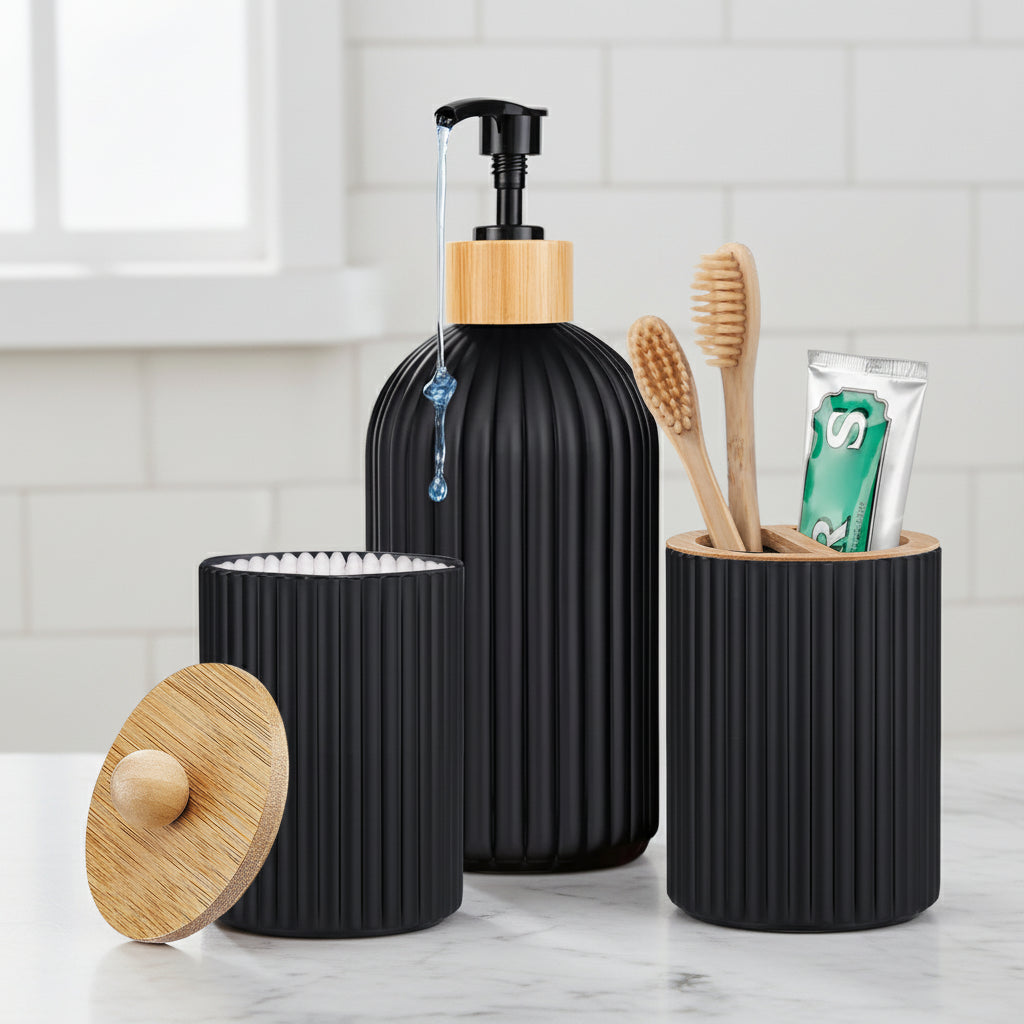 Bathroom Countertop Organizer Set – Soap Dispenser & Toothbrush Holder
