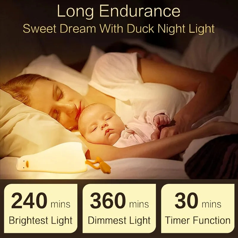 Cute LED Duck Night Light – Rechargeable Touch Silicone Lamp for Kids & Bedroom Decor