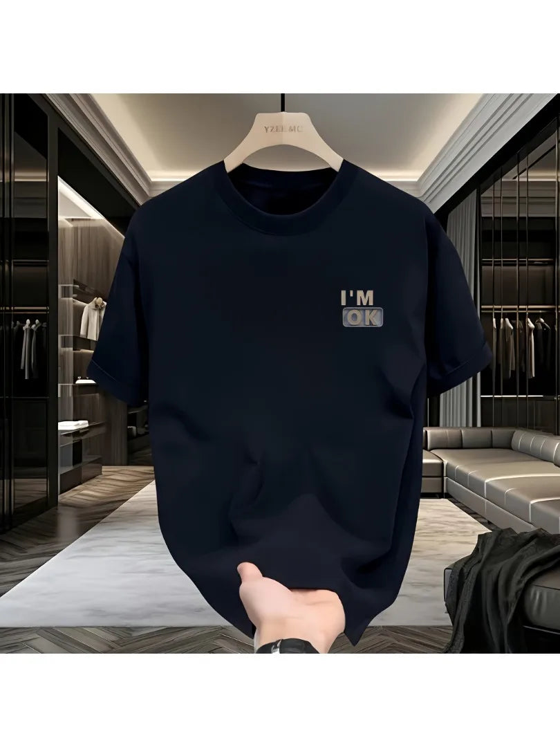 T-shirt pour hommes "I'm OK", haut décontracté à manches courtes et col rond, confort lavable en machine, version ample, tissu doux
