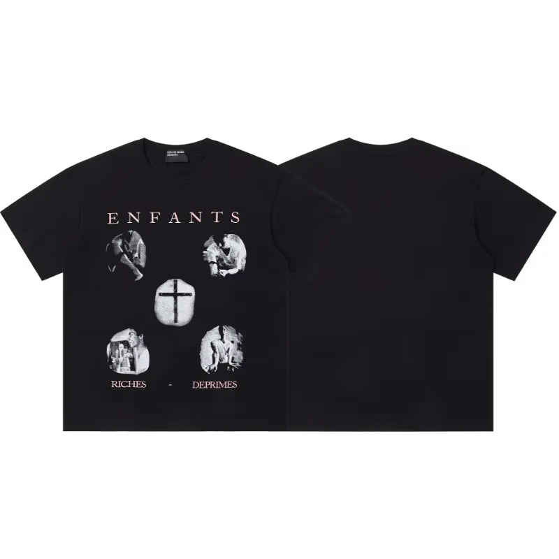 Haute qualité européenne et américaine haute rue marque à la mode ERD américain rétro impression lâche rétro couple à manches courtes T