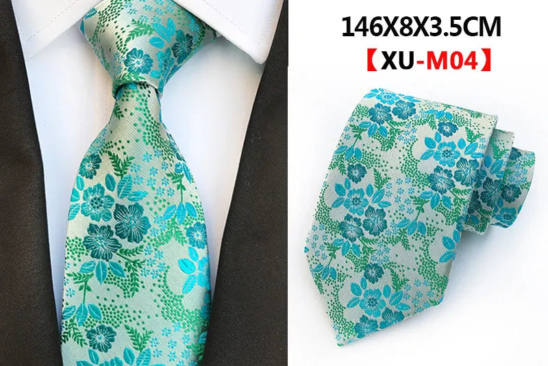 Cravate Homme en Soie 8 cm – Motif Floral Vert et Bleu, Jacquard, pour Costume, Mariage, Fête, Affaires, Cravate Formelle et Cadeau