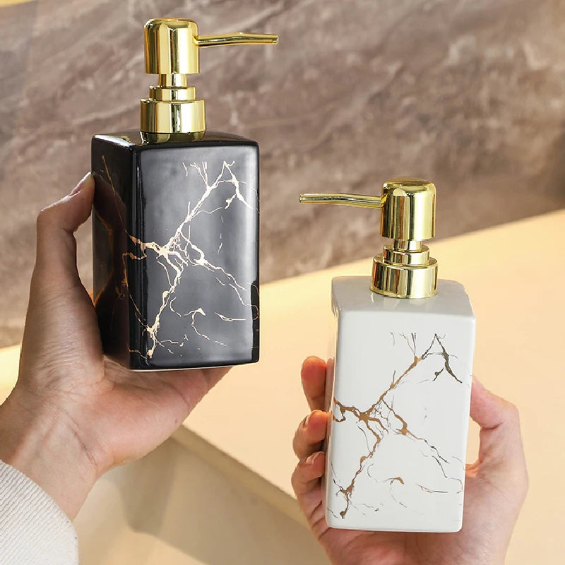 Marble Ceramic Soap Dispenser – Black & White Bathroom Lotion Bottle