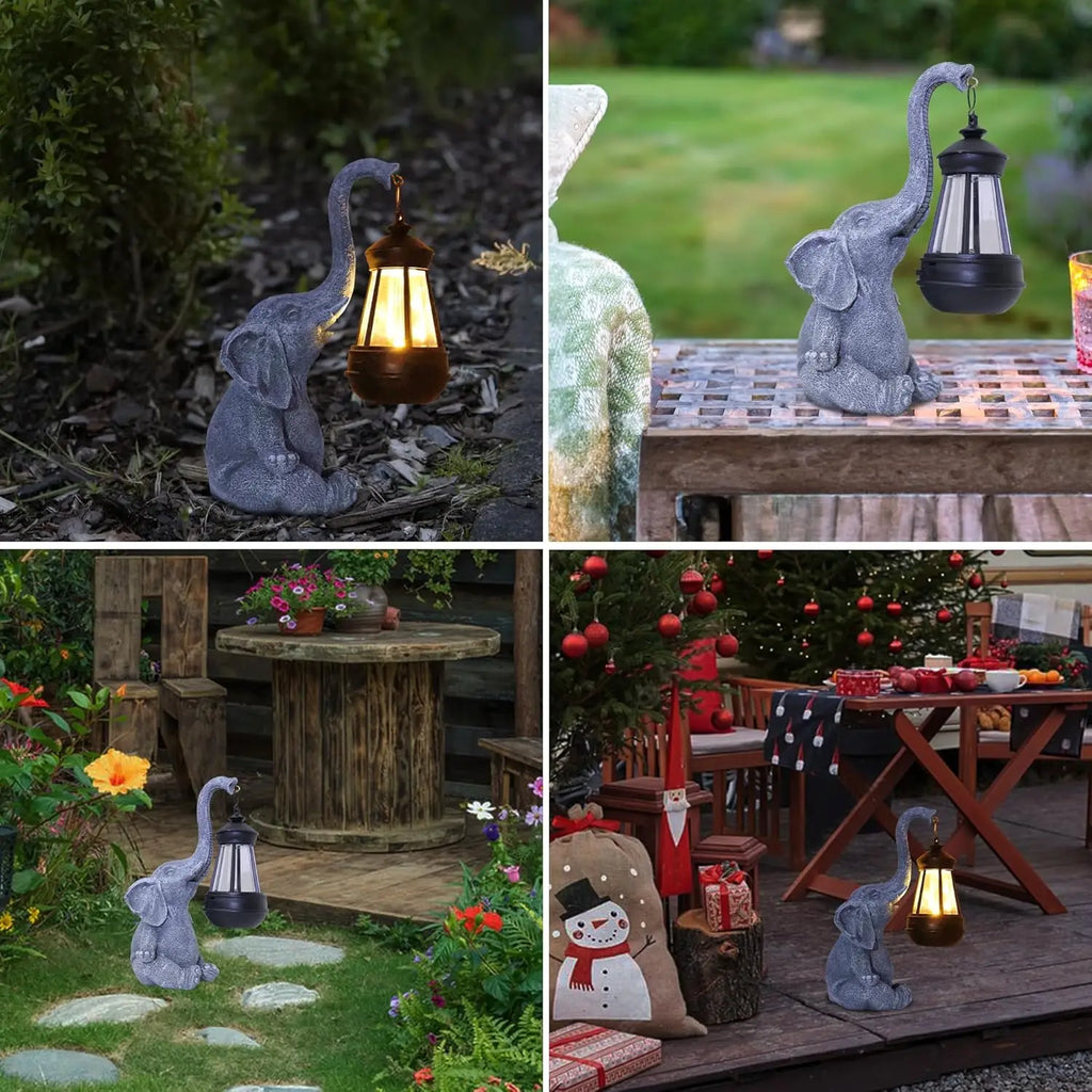 Solar Elephant Garden Statue – Resin Elephant with LED Lantern
