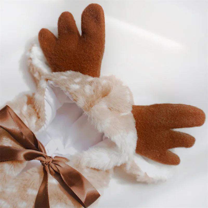 Christmas Reindeer Pet Cape with Hat – Warm Holiday Outfit for Dogs & Cats