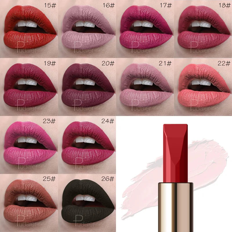 Rouge à lèvres  waterproof – Finition velours mate | Facile à appliquer | Teintes nude et rouge sexy | Tenue longue durée