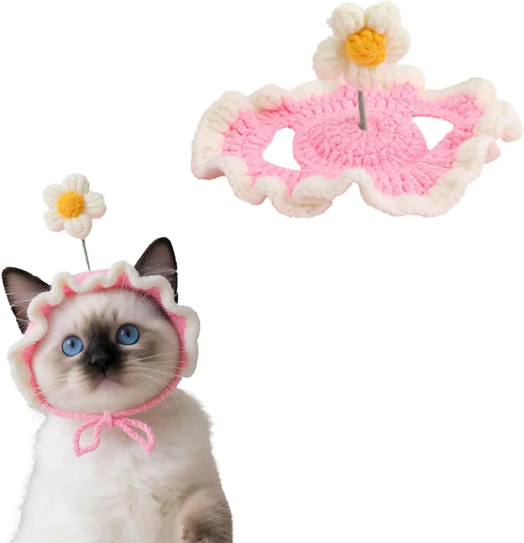 Cute Flower Crochet Pet Hat – Knitted Cap for Cats & Small Dogs