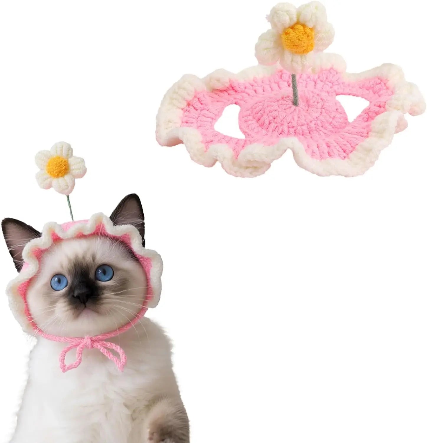 Cute Flower Crochet Pet Hat – Knitted Cap for Cats & Small Dogs