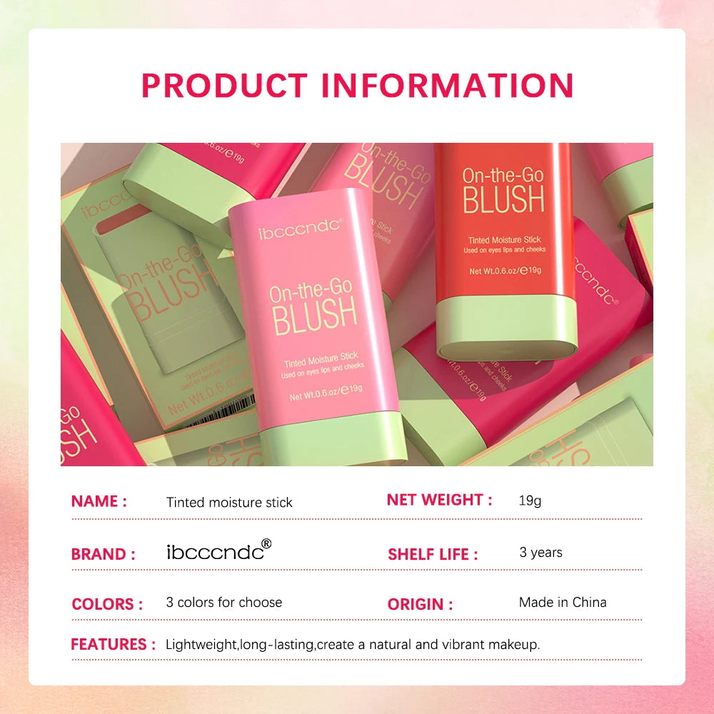 Blush stick fonctionnel – Crème blush facile à appliquer, waterproof, haute intensité de couleur – Illumine le teint, maquillage tendance